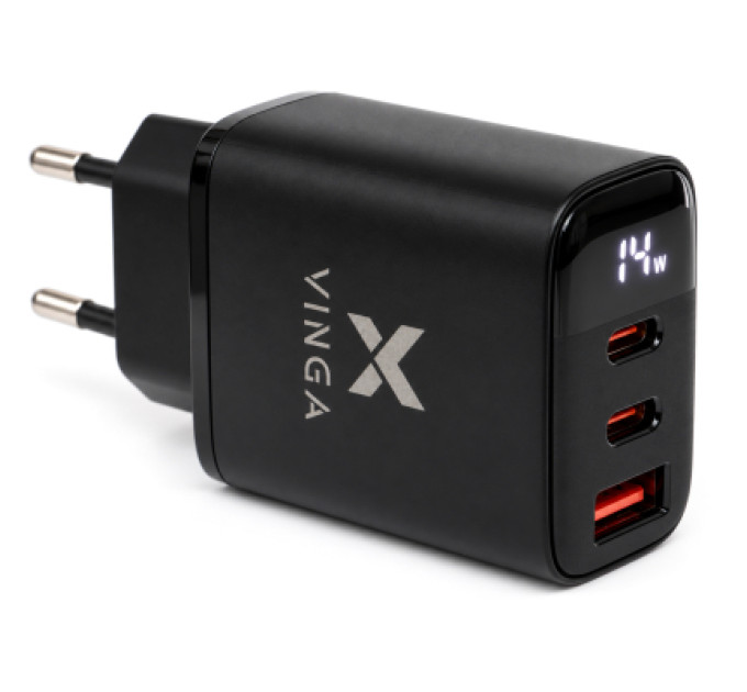 Vinga Зарядний пристрій Vinga 2xUSB-C + USB-A Display 45W (VCR45ACCDB)