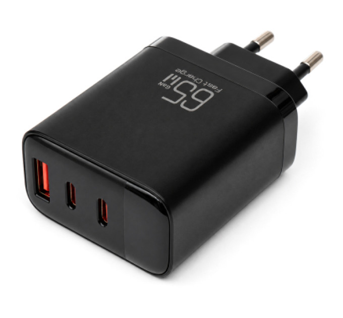 Vinga Зарядний пристрій Vinga 2xUSB-C + USB-A Display 65W (VCR65ACCDB)