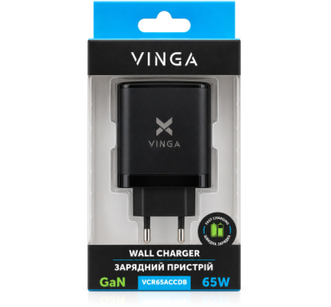 Vinga Зарядний пристрій Vinga 2xUSB-C + USB-A Display 65W (VCR65ACCDB)