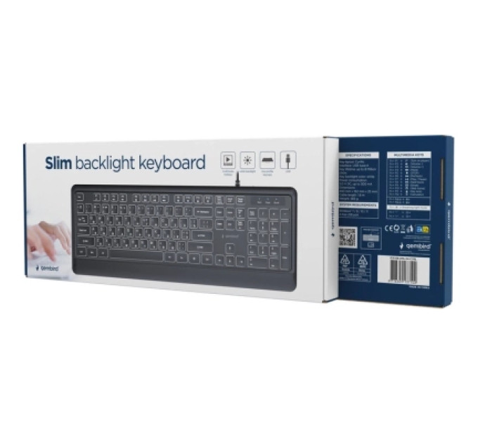 Gembird Клавіатура Gembird Slim Multimedia White Backlight USB Black (KB-UML-04-CYRL)