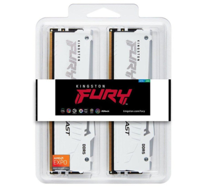 Модуль пам'яті для комп'ютера DDR5 64GB (2x32GB) 6400 MHz Beast White RGB EXPO Kingston Fury (ex.HyperX) (KF564C32BWEAK2-64)