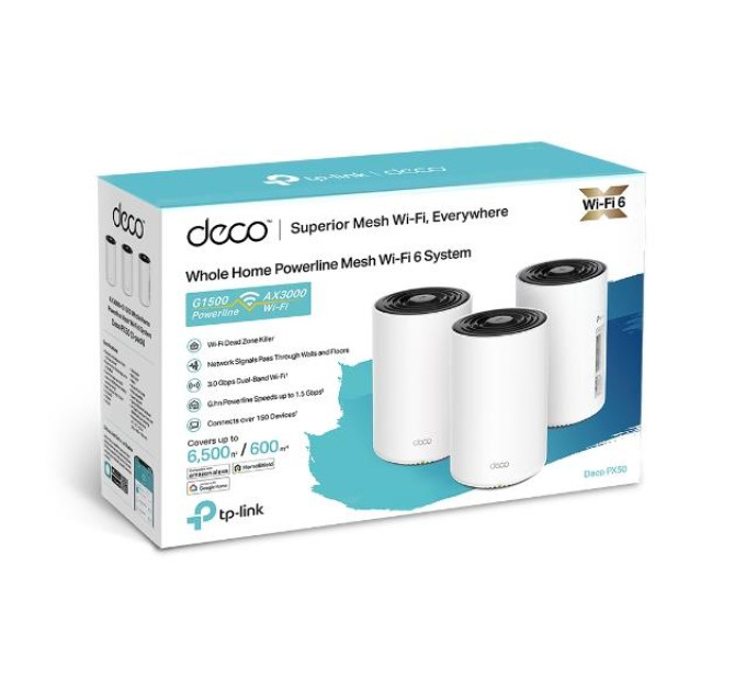 TP-Link Домашня Powerline Mesh Wi-Fi система (3 шт у комплекті), Deco PX50(3-pack) TP-LINK