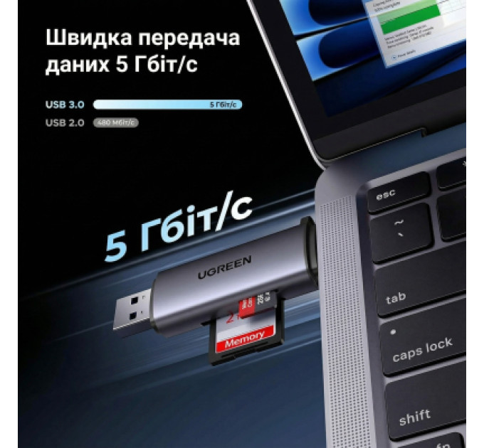 Ugreen Зчитувач флеш-карт Ugreen USB-C + USB to TF/SD 3.0 CM185 gray (50706)