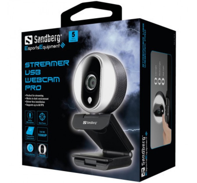 Веб-камера Sandberg Streamer Webcam Pro Full HD Autofocus Ring Light Black (134-12)