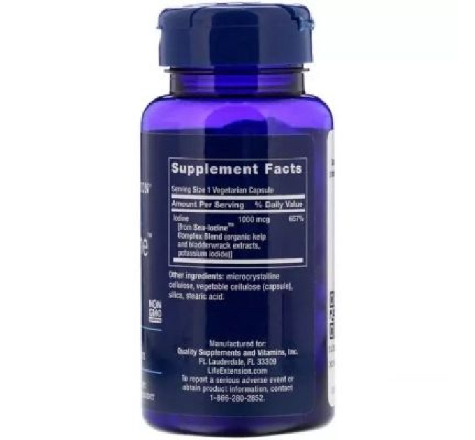 Life Extension Мінерали Life Extension Морський Йод, Sea-Iodine 1000 мкг, 60 вегетаріанських капсул (LEX-17406)