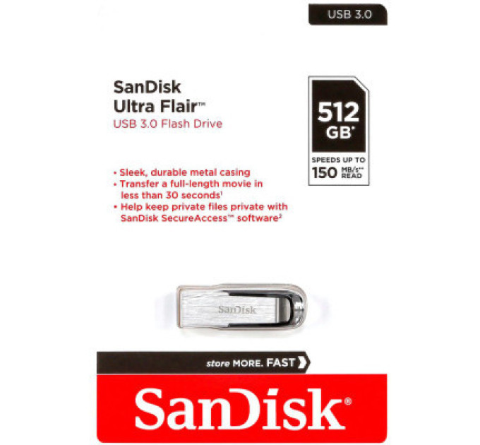 SanDisk USB флеш накопичувач SanDisk 512GB Ultra Flair Silver-Black USB 3.0 (SDCZ73-512G-G46)