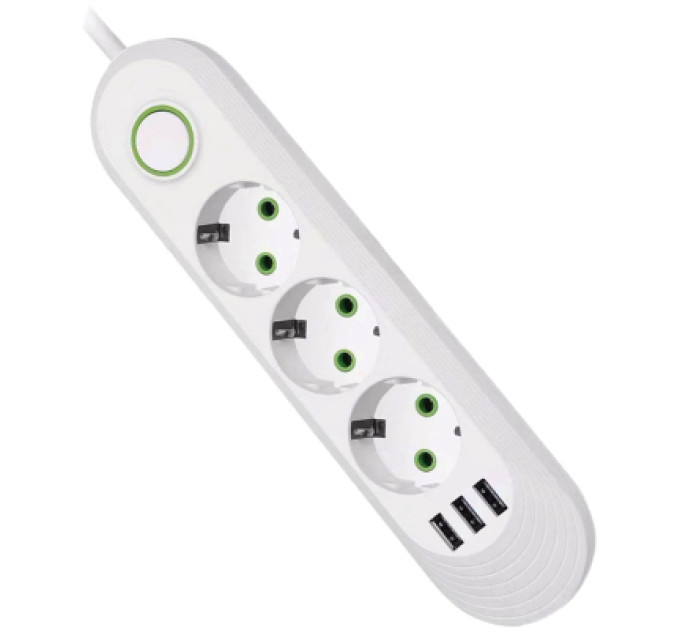 Voltronic Мережевий фільтр живлення Voltronic F03U, 3роз EU, 3*USB White (F03U-White)