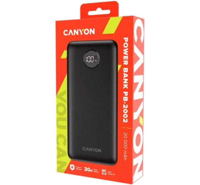 Canyon Батарея універсальна Canyon PB-2002 20000mAh, PD/20W, QC/3.0, Black (CNE-CPB2002B)