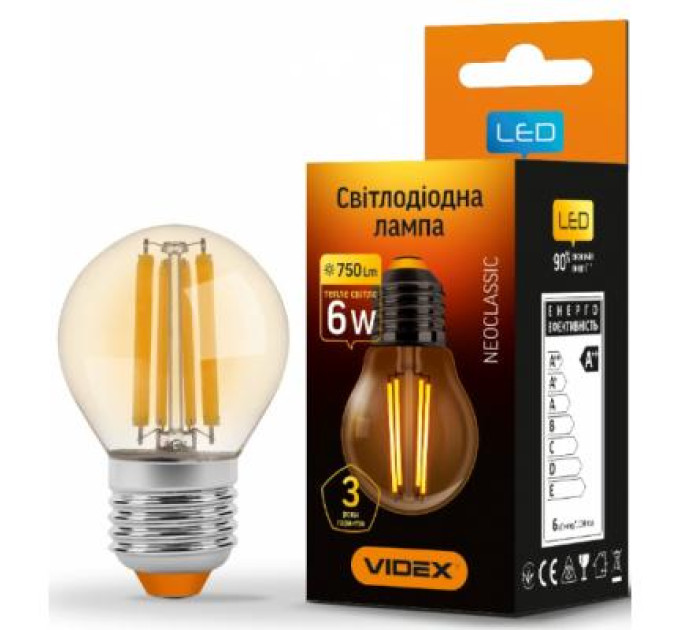 Videx Лампочка Videx Filament G45FA 6W E27 2200K 220V (VL-G45FA-06272)