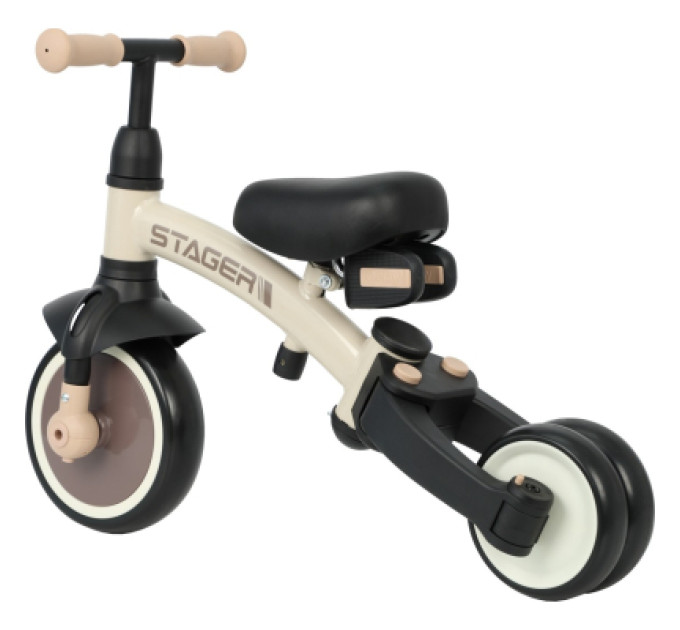 QPlay Дитячий велосипед QPlay Stager 3 в 1 з ручкою, біговел, Beige-Brown (T80STAGERBeigeBrown)