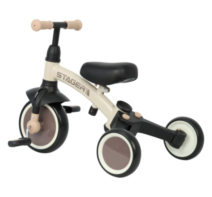 QPlay Дитячий велосипед QPlay Stager 3 в 1 з ручкою, біговел, Beige-Brown (T80STAGERBeigeBrown)