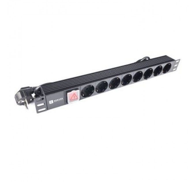 Eserver Силовий блок Eserver 19" 8 розеток, выкл., алюм. корпус PDU 220В, 16А (WT-2261A-GER-8WAY)
