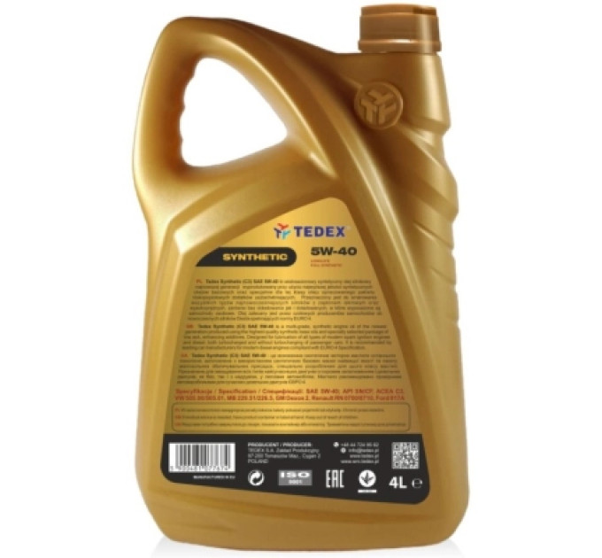 TEDEX Моторна олива TEDEX SYNTHETIC SN/SM/CF/EC 5W40 - 4л