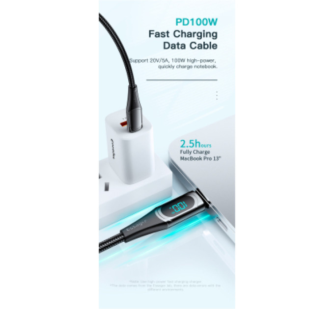 Essager Дата кабель USB-C to USB-C 2.0m 100W Digital Display blue Essager (ES-XCTT1-YDA03)