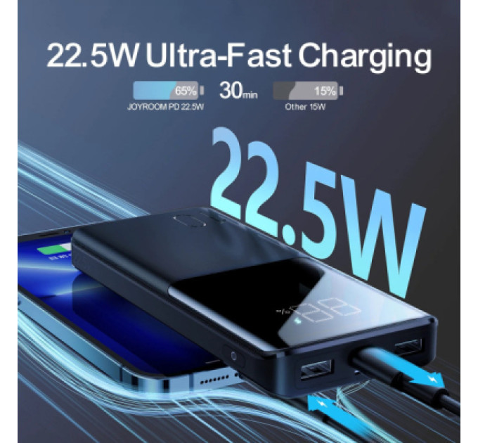 JOYROOM Батарея універсальна JOYROOM 10000mAh 22,5W PD, QC/3.0, 2*USB-A, USB-C In/Out, MicroUSB in, Black (JR-QP191)