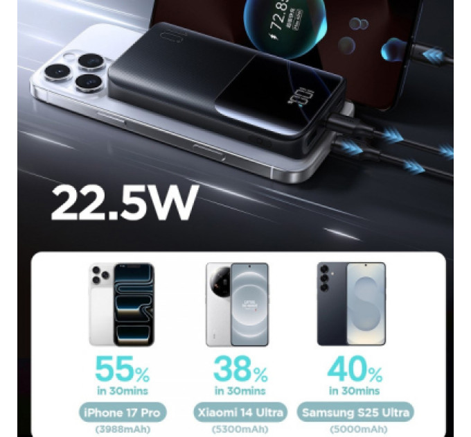 JOYROOM Батарея універсальна JOYROOM 10000mAh 22,5W PD, QC/3.0, 2*USB-A, USB-C In/Out, MicroUSB in, Black (JR-QP191)