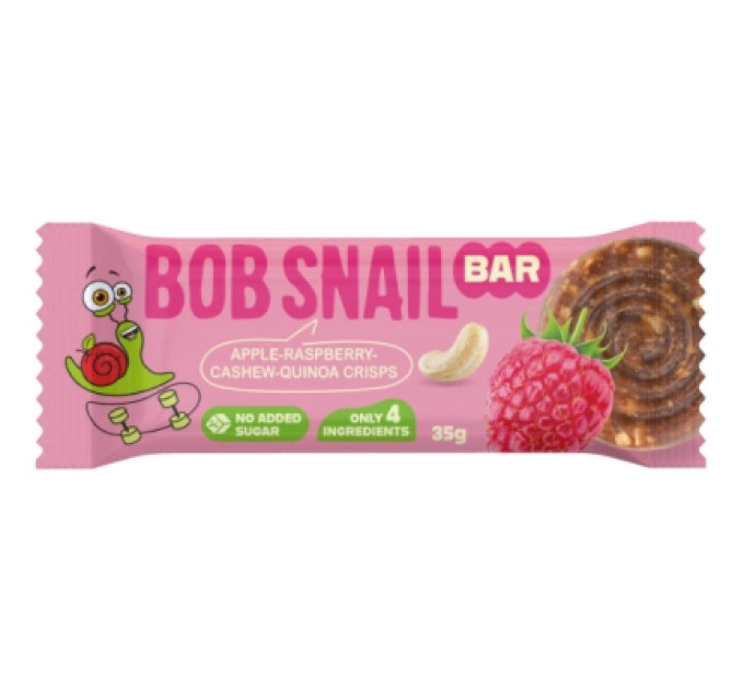 Bob Snail Батончик дитячий Bob Snail Яблуко, малина, кеш'ю та кріспи кіноа 35 г (1740726)