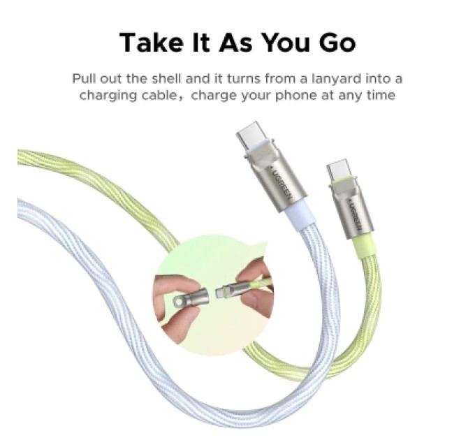 Ugreen Дата кабель UGREEN USB-C to USB-C PD Fast Charging Lanyard Cable 60W Max Green 1.2m Ugreen (35500)