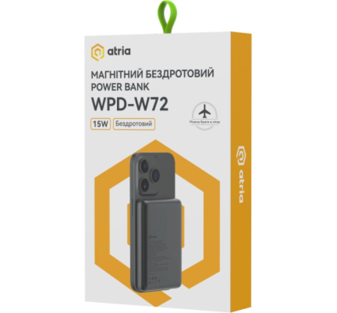 ATRIA Батарея універсальна Atria 10000mAh, PD/20W, 15W Wireless MagSafe, Black (WPD-W72B)