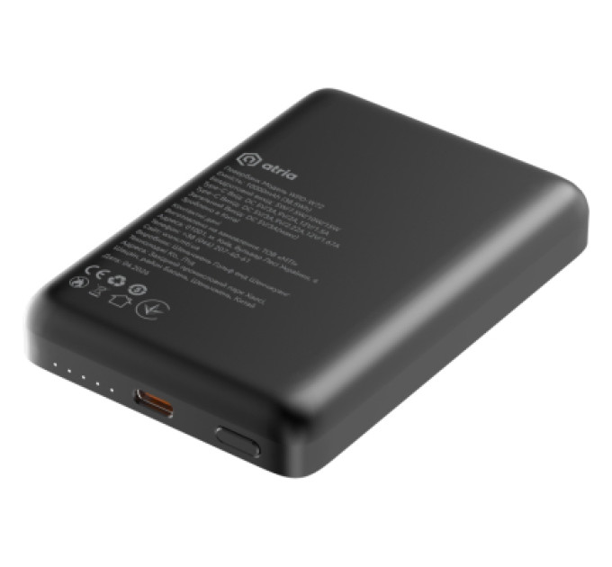 ATRIA Батарея універсальна Atria 10000mAh, PD/20W, 15W Wireless MagSafe, Black (WPD-W72B)