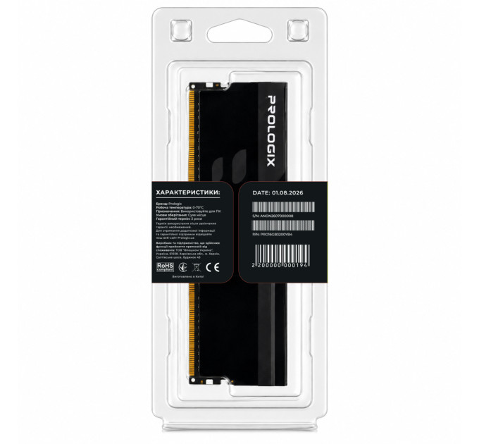 Prologix Модуль пам`ятi DDR4 16GB/3200 Prologix Onyx Black (PRO16GB3200YB4)