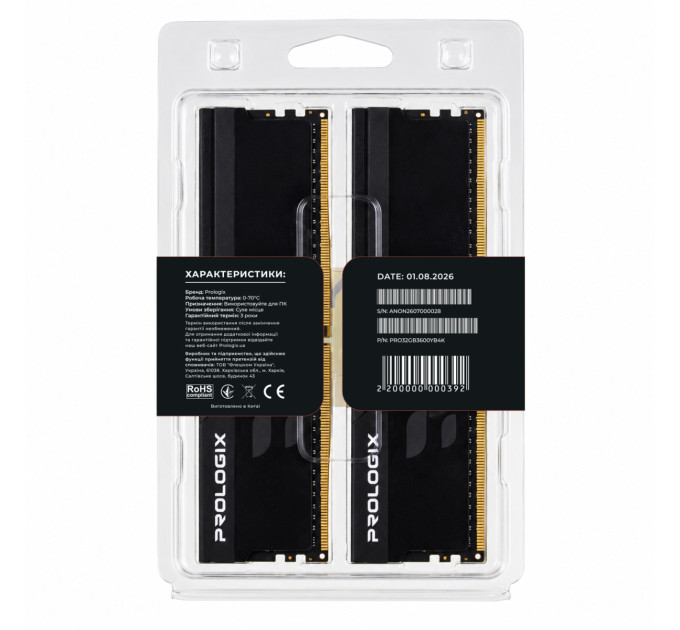 Prologix Модуль пам`ятi DDR4 2x16GB/3600 Prologix Onyx Black (PRO32GB3600YB4K)