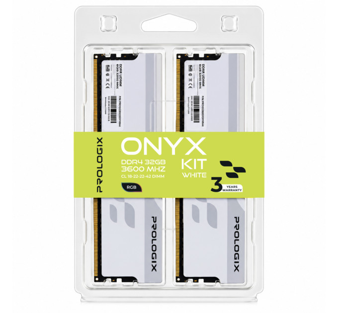 Prologix Модуль пам`ятi DDR4 2x16GB/3600 Prologix Onyx White RGB (PRO32GB3600YWR4K)