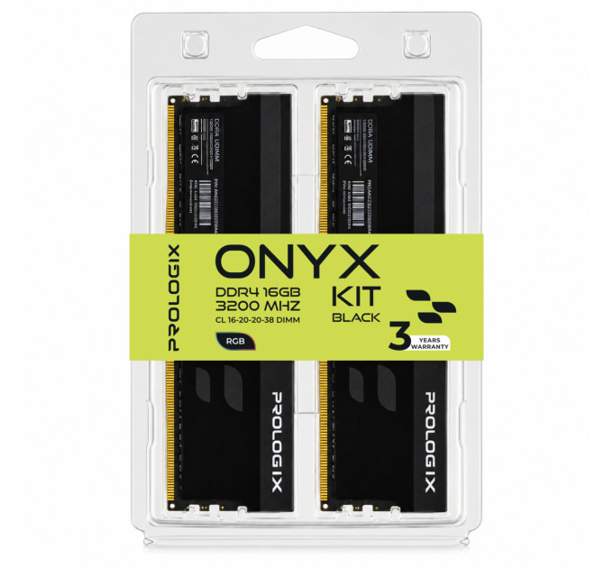 Prologix Модуль пам`ятi DDR4 2x8GB/3200 Prologix Onyx Black RGB (PRO16GB3200YBR4K)