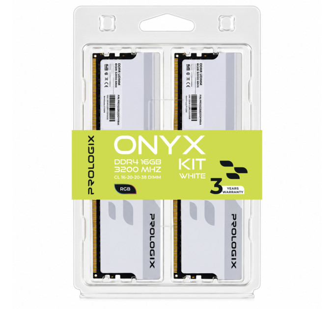 Prologix Модуль пам`ятi DDR4 2x8GB/3200 Prologix Onyx White RGB (PRO16GB3200YWR4K)