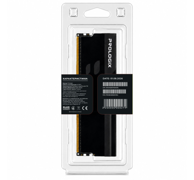 Prologix Модуль пам`ятi DDR4 8GB/3600 Prologix Onyx Black (PRO8GB3600YB4)