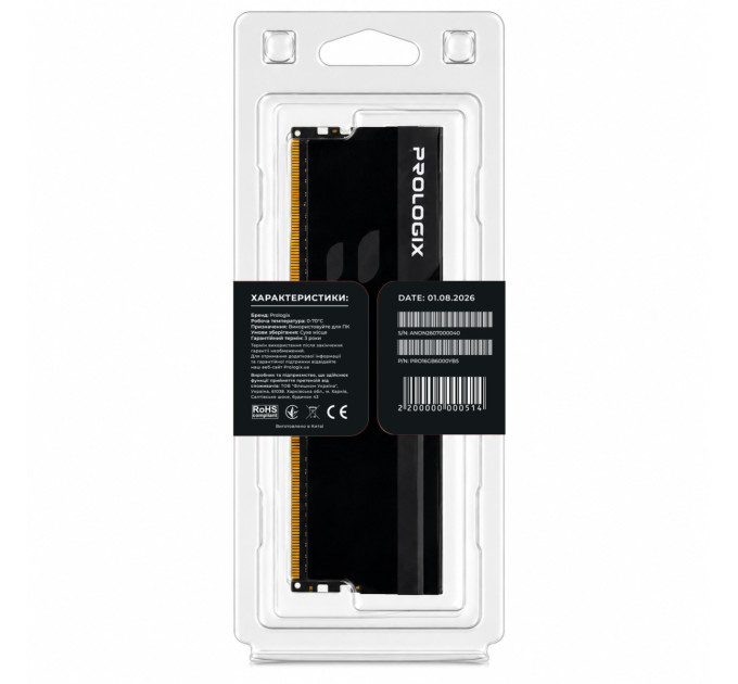 Prologix Модуль пам`ятi DDR5 16GB/6000 Prologix Onyx Black (PRO16GB6000YB5)