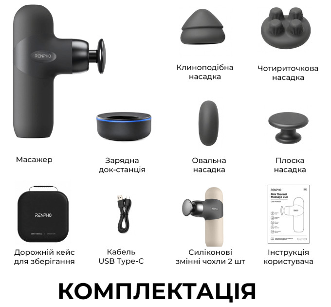 RENPHO Перкусійний масажер RENPHO Active Mini Thermacool Deluxe Grey (R-WMG15)
