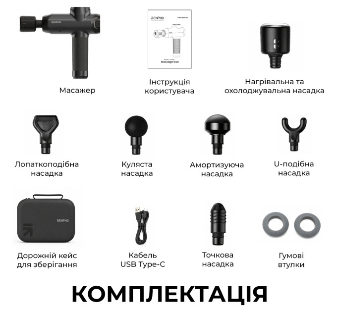 RENPHO Перкусійний масажер RENPHO Power Thermacool Massage Gun (R-C001SH-BK)