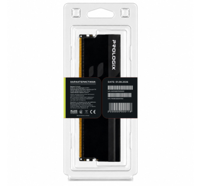 Prologix Модуль пам'яті для комп'ютера DDR4 8GB 3200 MHz Onyx Black Prologix (PRO8GB3200YB4)