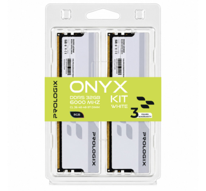 Prologix Модуль пам'яті для комп'ютера DDR5 32GB (2x16GB) 6000 MHz Onyx White RGB Prologix (PRO32GB6000YWR5K)
