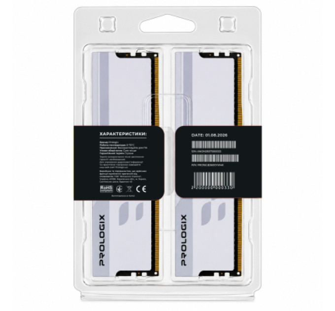 Prologix Модуль пам'яті для комп'ютера DDR4 16GB (2x8GB) 3600 MHz Onyx White Prologix (PRO16GB3600YW4K)