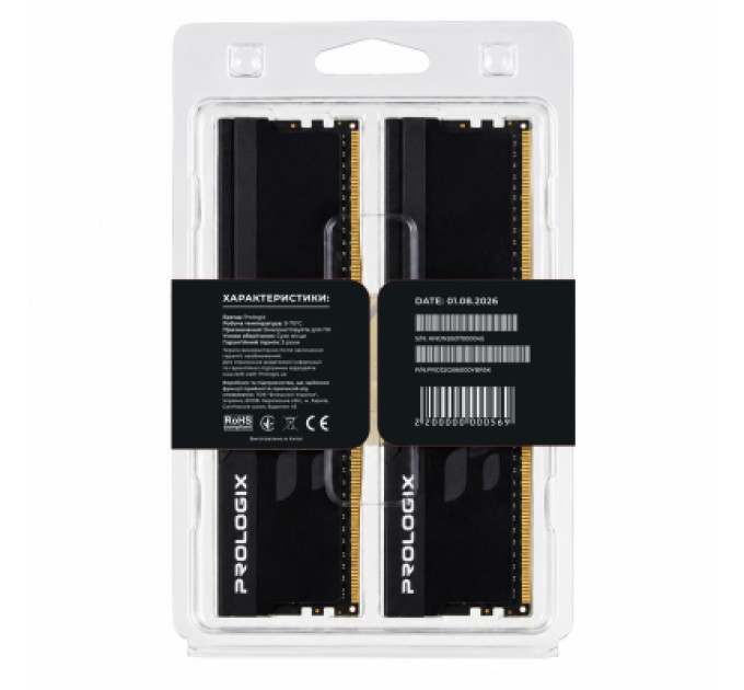 Prologix Модуль пам'яті для комп'ютера DDR5 32GB (2x16GB) 6000 MHz Onyx Black RGB Prologix (PRO32GB6000YBR5K)
