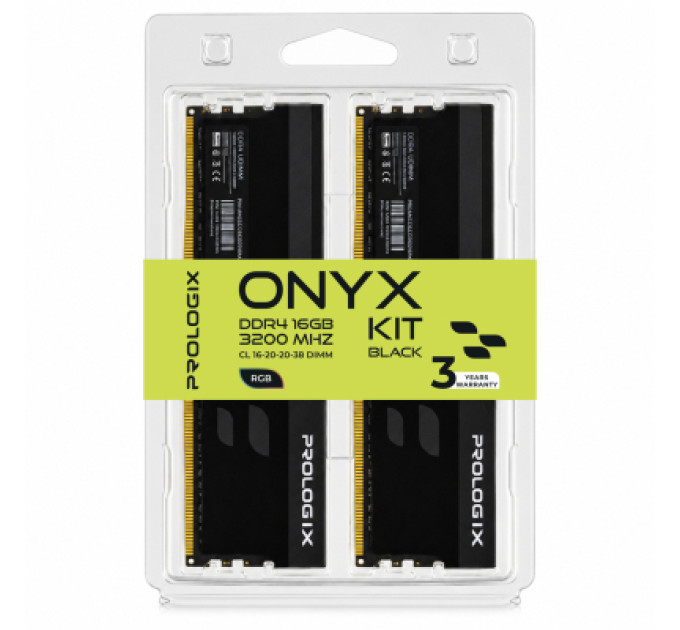 Prologix Модуль пам'яті для комп'ютера DDR4 16GB (2x8GB) 3200 MHz Onyx Black RGB Prologix (PRO16GB3200YBR4K)