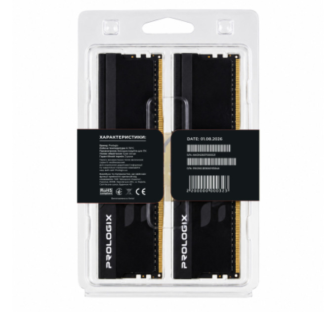 Prologix Модуль пам'яті для комп'ютера DDR4 16GB (2x8GB) 3600 MHz Onyx Black RGB Prologix (PRO16GB3600YBR4K)