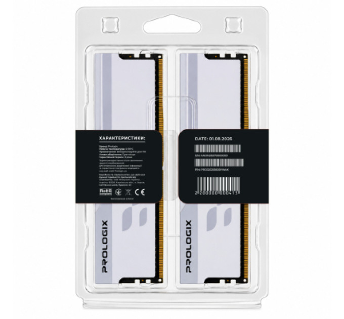 Prologix Модуль пам'яті для комп'ютера DDR4 32GB (2x16GB) 3600 MHz Onyx White Prologix (PRO32GB3600YW4K)