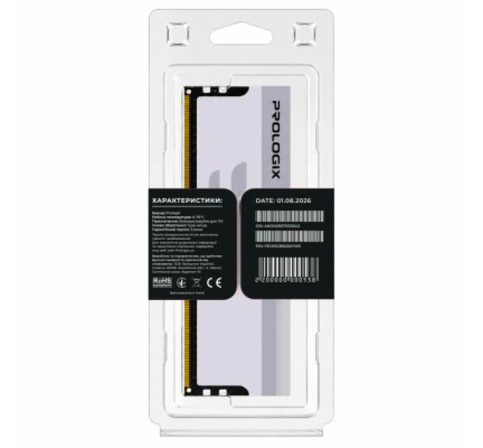 Prologix Модуль пам'яті для комп'ютера DDR5 16GB 6000 MHz Onyx White Prologix (PRO16GB6000YW5)