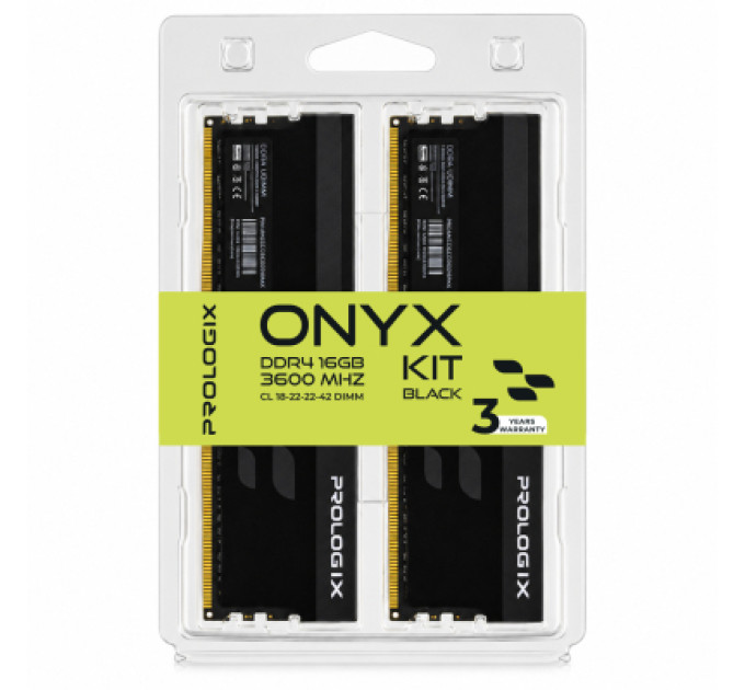 Prologix Модуль пам'яті для комп'ютера DDR4 16GB (2x8GB) 3600 MHz Onyx Black Prologix (PRO16GB3600YB4K)