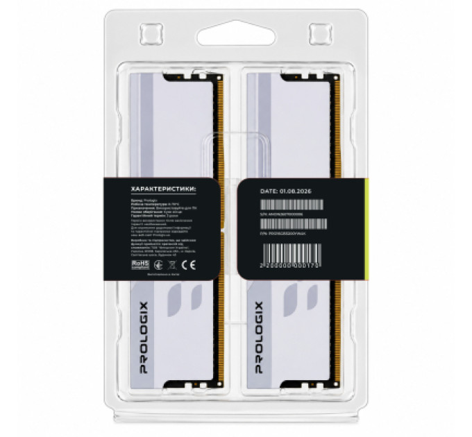 Prologix Модуль пам'яті для комп'ютера DDR4 16GB (2x8GB) 3200 MHz Onyx White Prologix (PRO16GB3200YW4K)