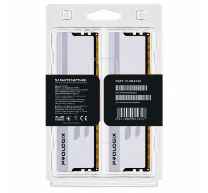 Prologix Модуль пам'яті для комп'ютера DDR4 16GB (2x8GB) 3600 MHz Onyx White RGB Prologix (PRO16GB3600YWR4K)