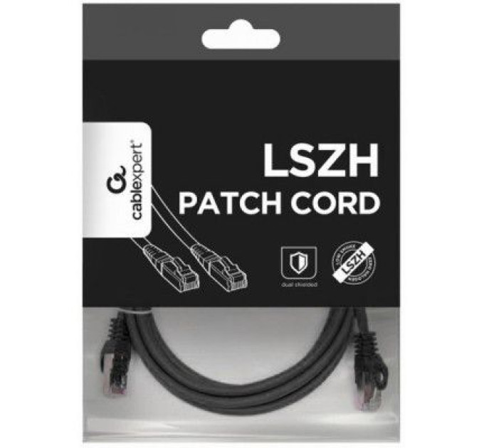 Cablexpert Патч корд Cablexpert PP6A-LSZHCU-BK-5M, S/STP, литий, 50u" штекер із фіксатором, 5,0 м, чорний
