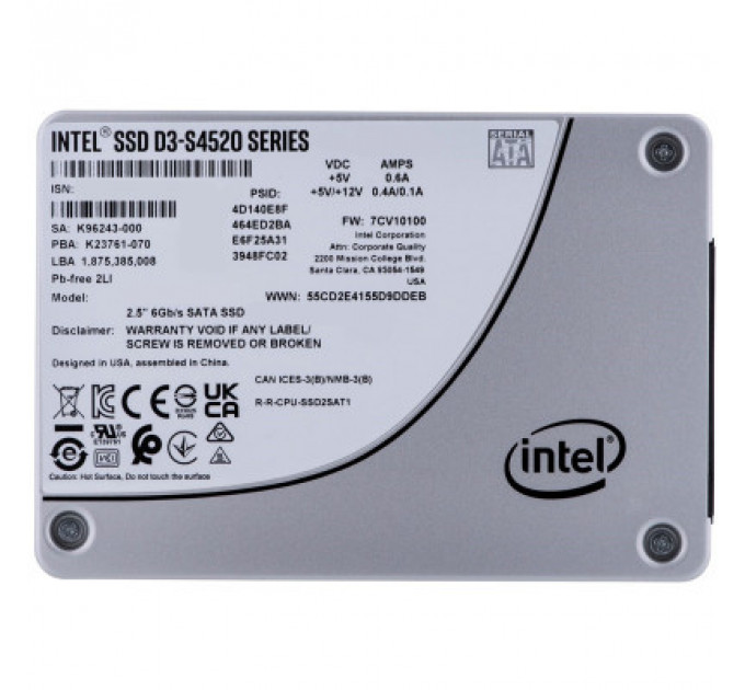 Накопичувач SSD 2.5" 7.68TB D3-S4520 INTEL (SSDSC2KB076TZ01)