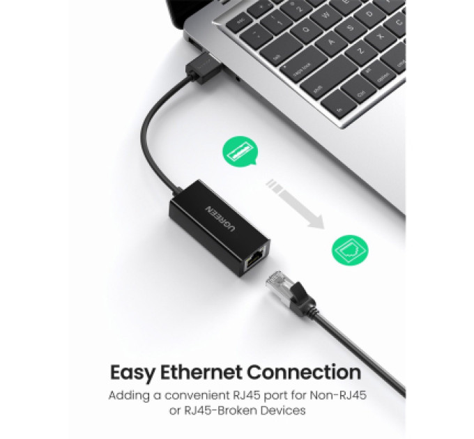 Ugreen Перехідник USB 2.0 to Ethernet RJ45 10/100 Mb CR110 Ugreen (20254)