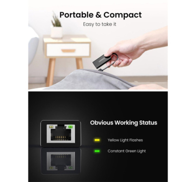 Ugreen Перехідник USB 2.0 to Ethernet RJ45 10/100 Mb CR110 Ugreen (20254)