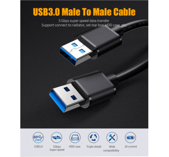 Essager Дата кабель USB 3.0 AM/AM 2.0m 5Gbps black Essager (EXCAA-YTD01)