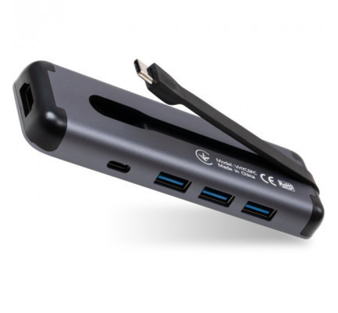 Концентратор Vinga USB-C 3.1 to HDMI+3xUSB3.0+PD100W+USB-C foldable cable (VHYC6FC)